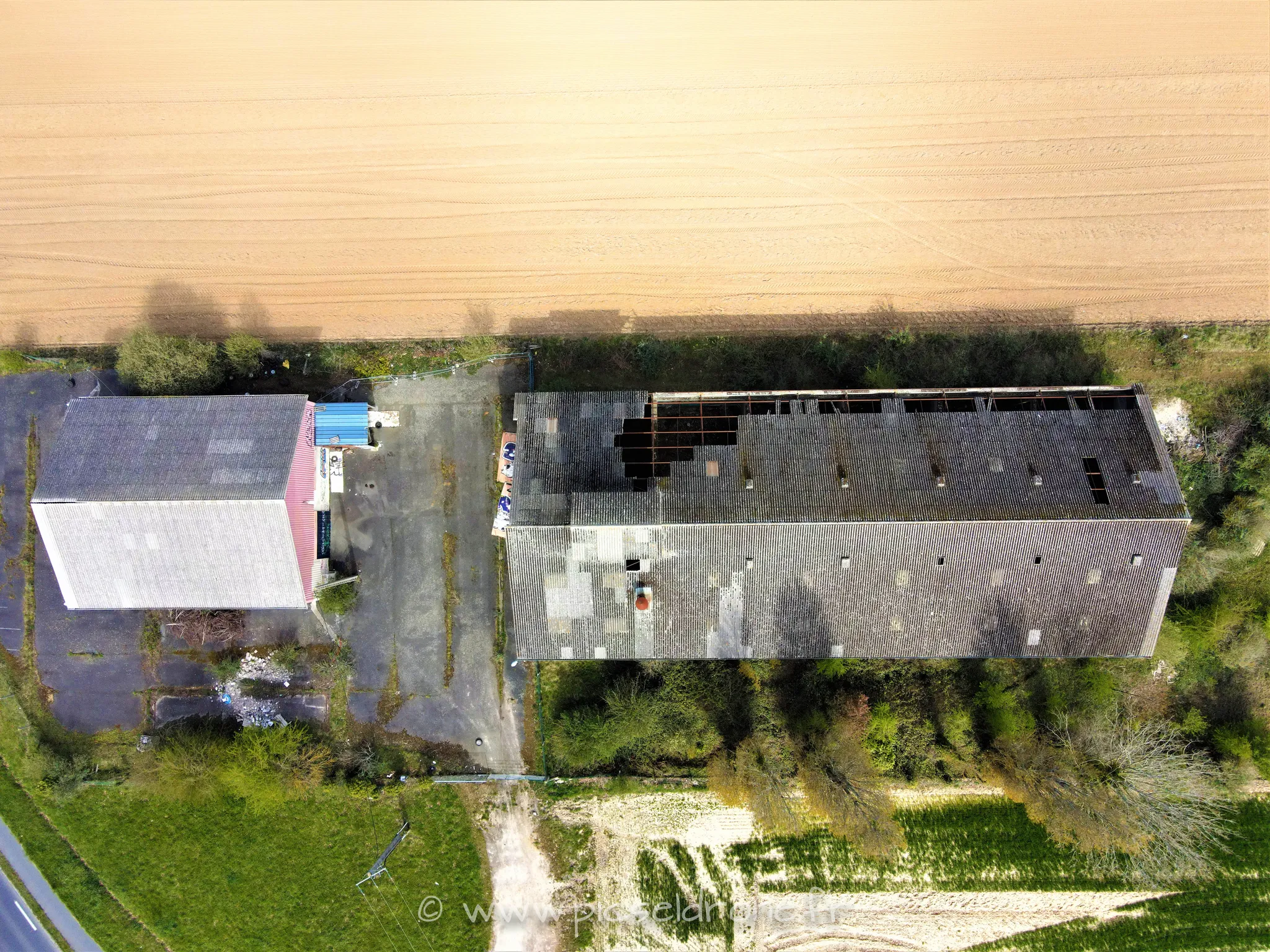 Orthophotographie, photo aérienne d'une coopérative agricole désaffectée, télépilote drone, pilote drone, PICSEL DRONE, CAEN