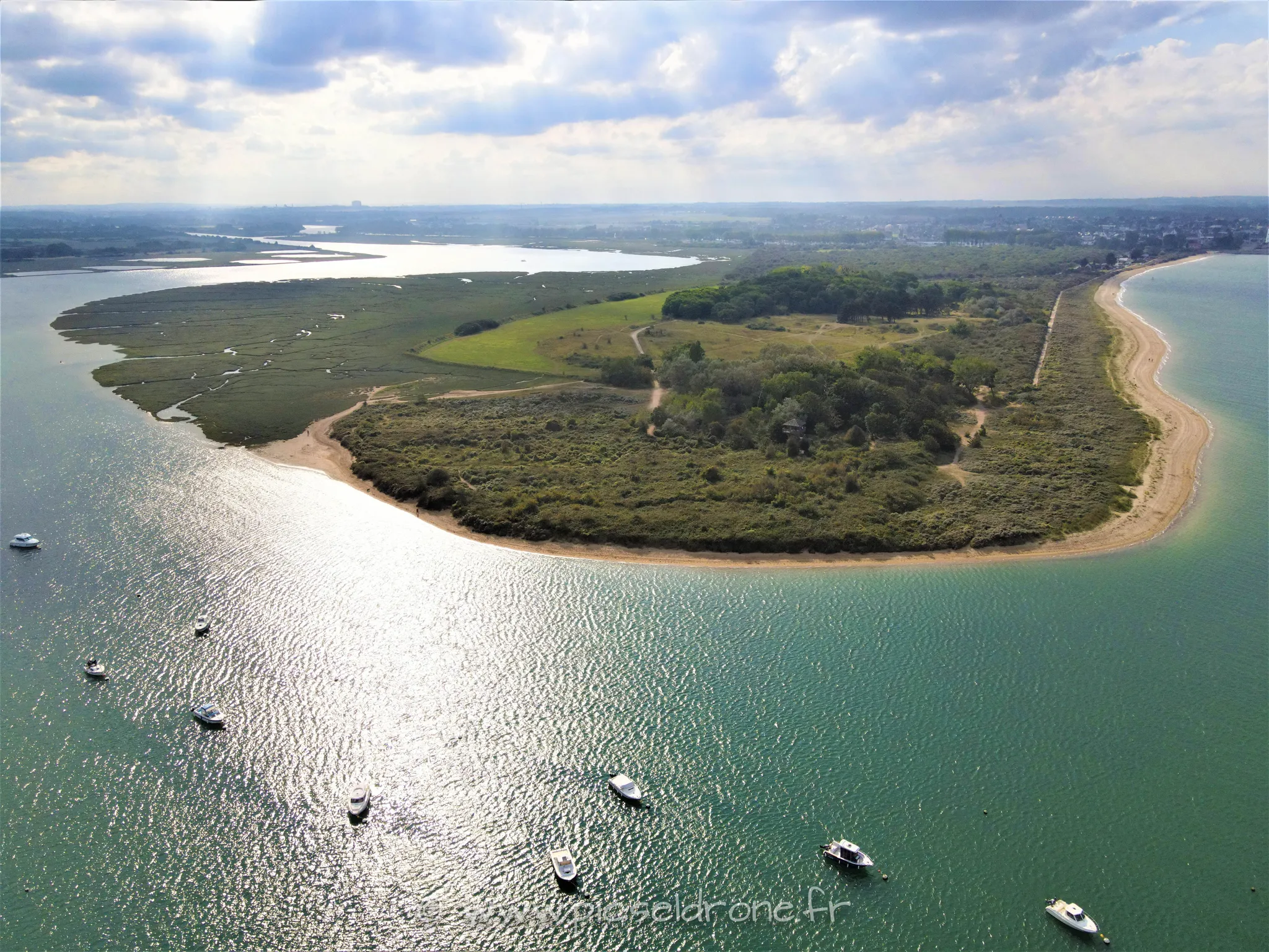 Prise de vues aérienne, photo aérienne de paysage, estuaire de l'Orne, Pointe du Siège, Ouistreham, plage, télépilote drone, pilote drone, PICSEL DRONE, CAEN